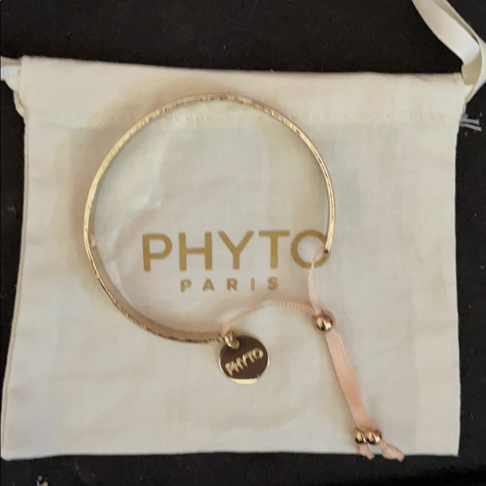 Peach Ribbon & Gold bangle bracelet (by Phyto)